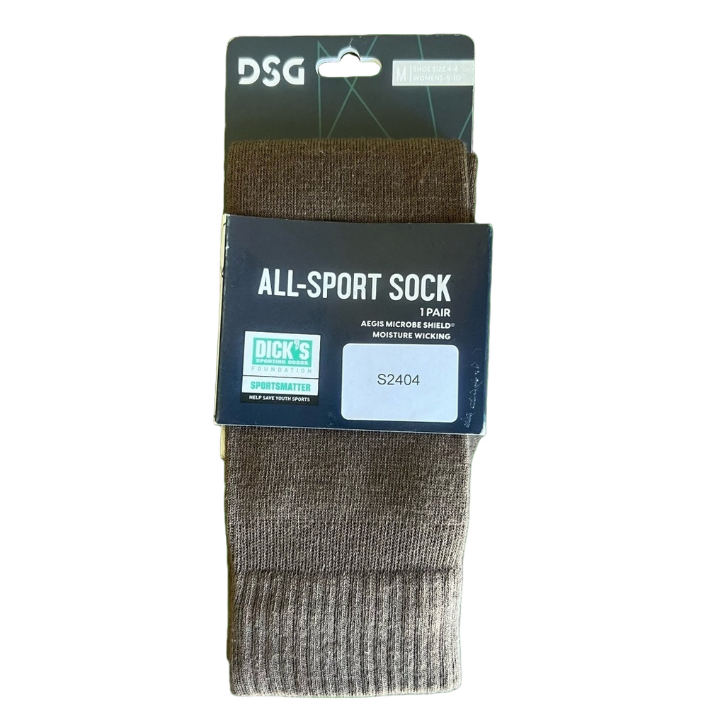 DSG All-Sport Seamless Moisture Wicking Over The Calf Brown Sock Medium SKU#S240